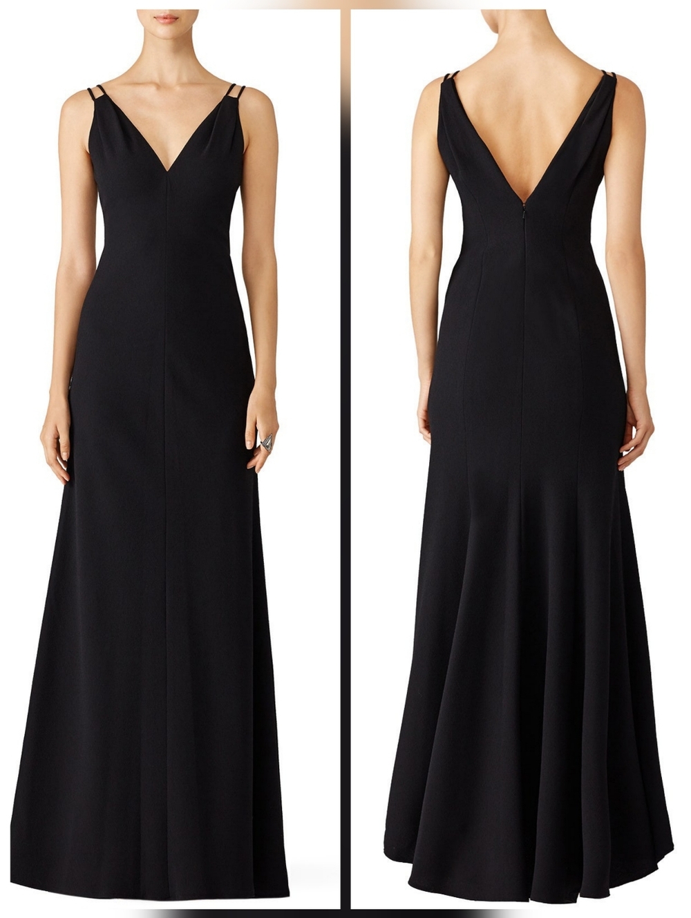 Carmen Marc Valvo Black Shiloh Gown Sleeveless V-Neckline Size 6